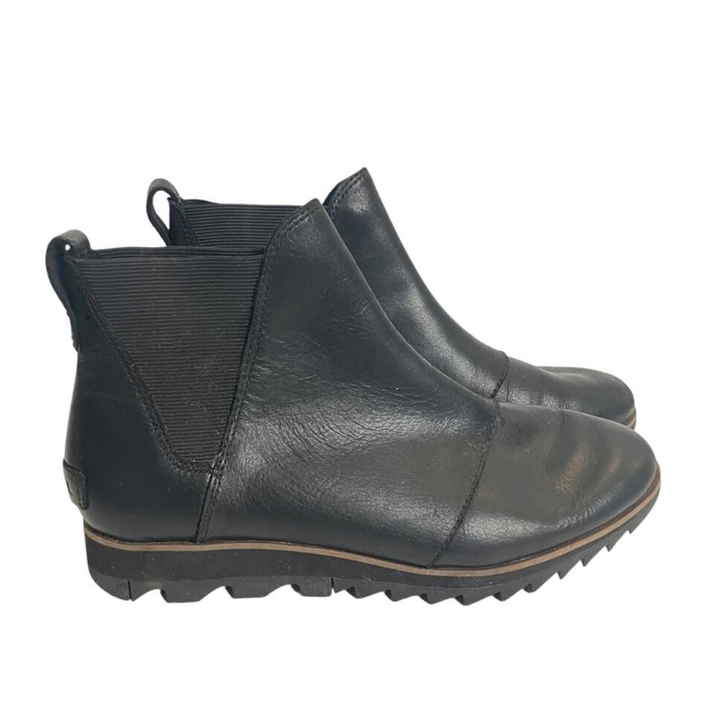 Sorel Women's Black Waterproof Leather Harlow Chelsea Rain Boot Size 7.5